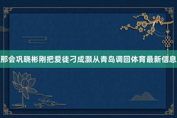 那会巩晓彬刚把爱徒刁成灏从青岛调回体育最新信息